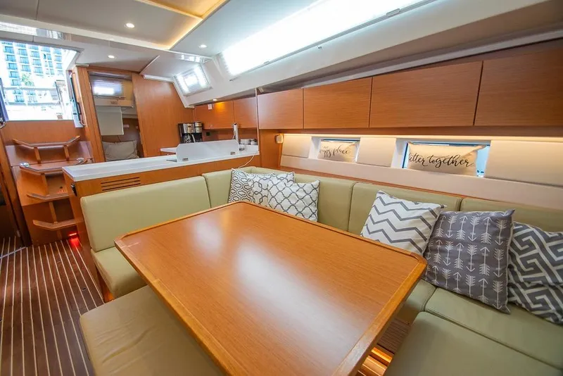 Slide: The Image of Luxurious interior of 2021 Bavaria C45 yacht with cozy seating and modern design. - 50