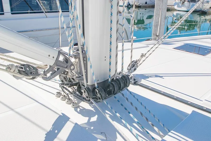 Slide: The Image of Close-up of Bavaria C45 2021 sailboat rigging and deck details. - 77