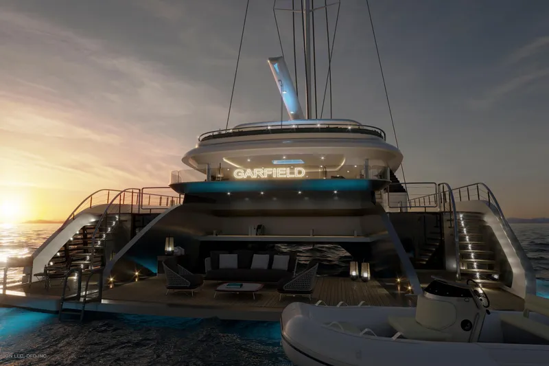 Slide: The Image of Luxurious yacht "Garfield" at sunset, Dynamic Project Garfield 2028 model. - 12