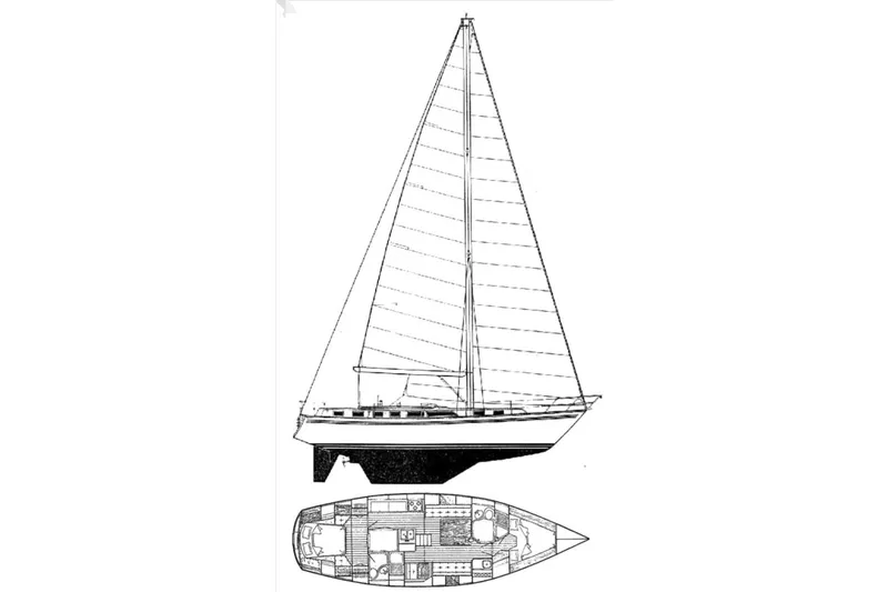 Slide: The Image of Line drawing of 1989 ENDEAVOR 42 sailboat with interior layout. - 70