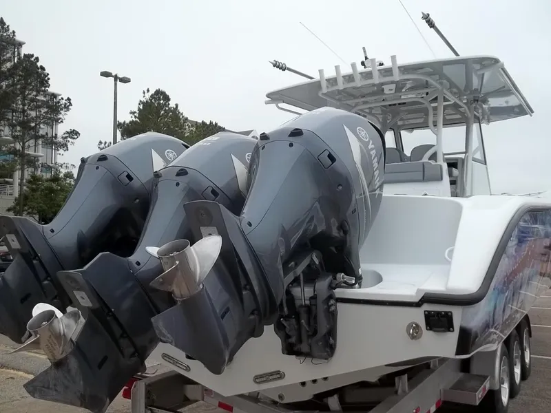 Slide: The Image of 2018 Yellowfin 39 Offshore with triple outboard engines. - 4