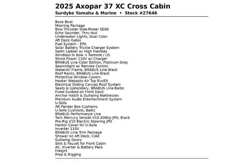 Slide: The Image of 2025 Axopar 37 XC Cross Cabin interior with blue seating and wooden table. - 15