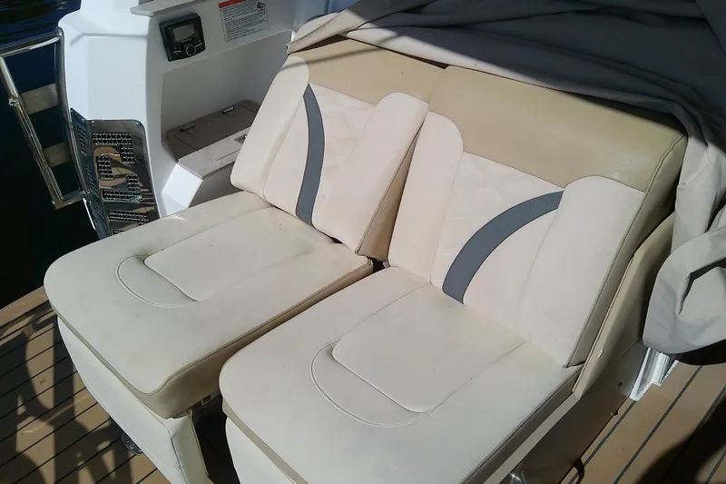 Slide: The Image of 2019 Floe Craft 3950C Aquafina boat seats with beige upholstery and modern design. - 15