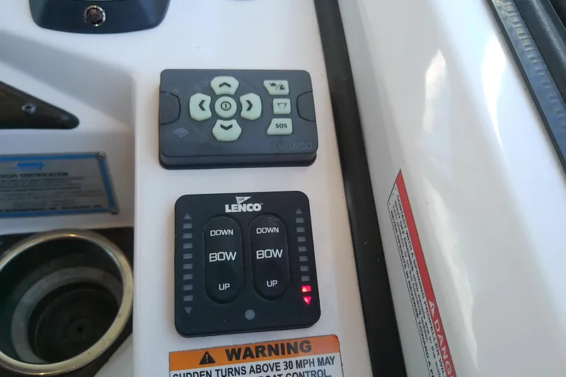 Slide: The Image of Control panel of 2019 Floe Craft 3950C Aquafina with Lenco and warning labels. - 45