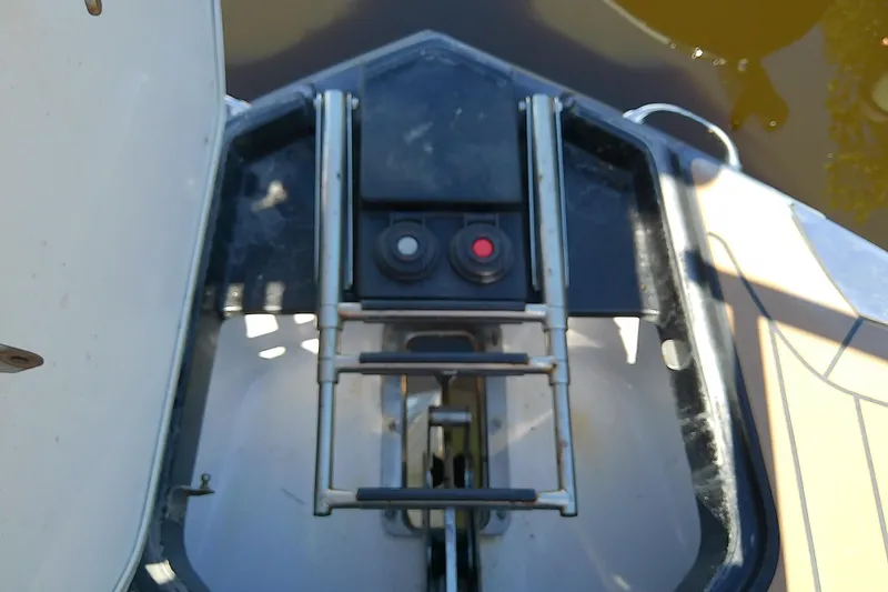 Slide: The Image of 2019 Floe Craft 3950C Aquafina boat control panel with buttons and ladder. - 54