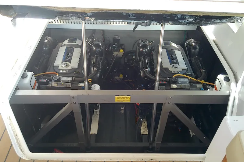 Slide: The Image of Engine compartment of 2019 Floe Craft 3950C Aquafina with dual 6.2L 350 engines. - 73