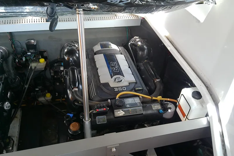 Slide: The Image of Engine compartment of 2019 Floe Craft 3950C Aquafina boat, showcasing detailed components. - 75