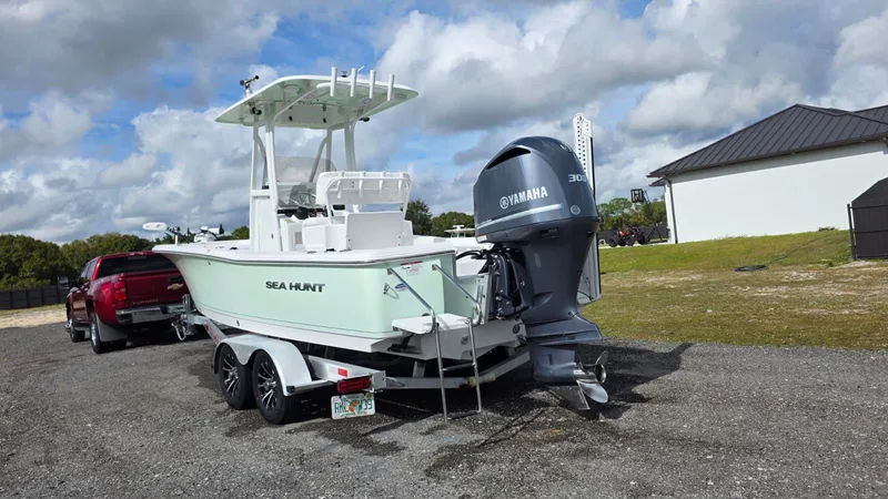 Slide: The Image of 2015 Sea Hunt BX 24 BR boat on trailer with Yamaha engine. - 4