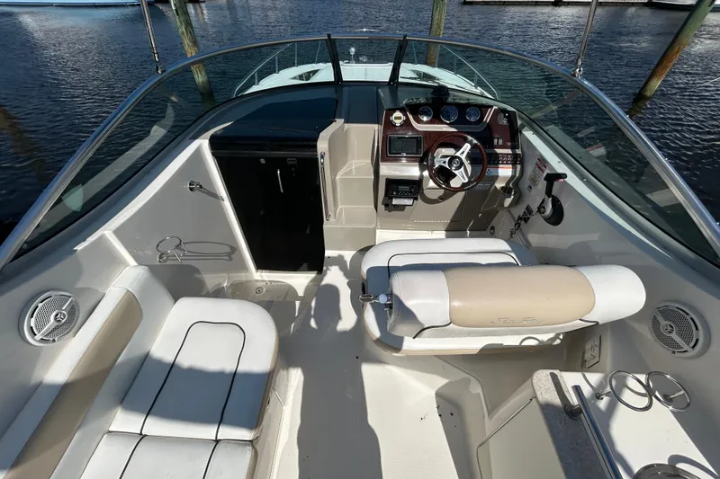 Slide: The Image of Interior of 2010 Sea Ray Sundancer 260 boat bathroom with sink and toilet. - 104