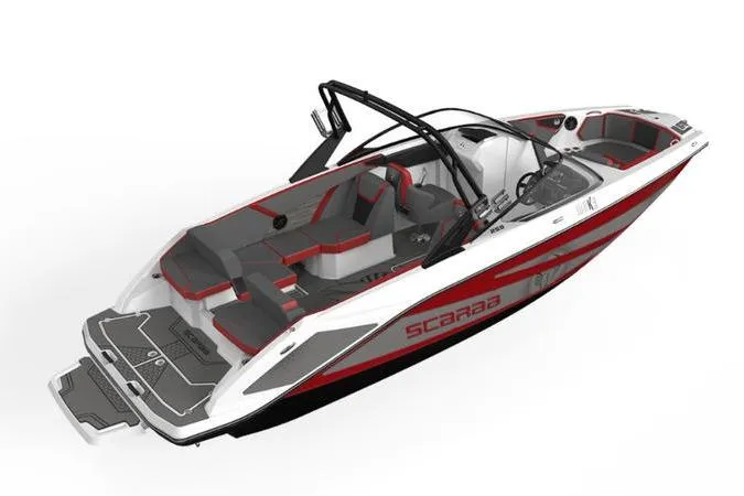 Slide: The Image of 2026 Scarab 255 LX Wake boat interior with modern seating and sleek design. - 12