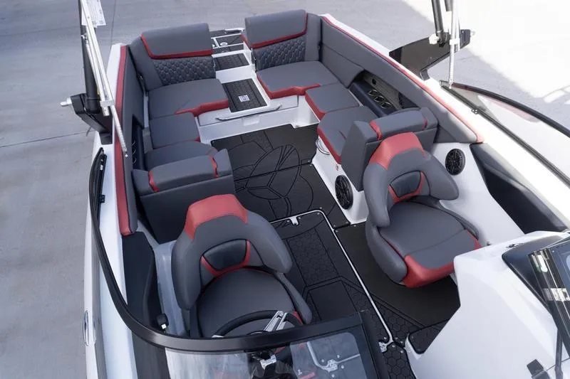 Slide: The Image of 2026 Scarab 255 LX Wake boat interior with modern seating and sleek design. - 23