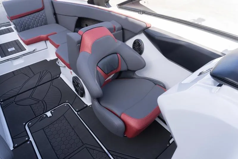 Slide: The Image of 2026 Scarab 255 LX Wake boat interior with stylish seating and modern design. - 25