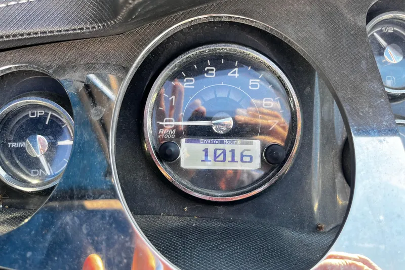 Slide: The Image of Close-up of 2019 Monterey 298SS Super Sport dashboard showing 1016 engine hours. - 8