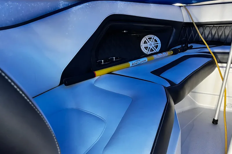 Slide: The Image of Interior of 2019 Monterey 298SS Super Sport boat with seating and speaker. - 9