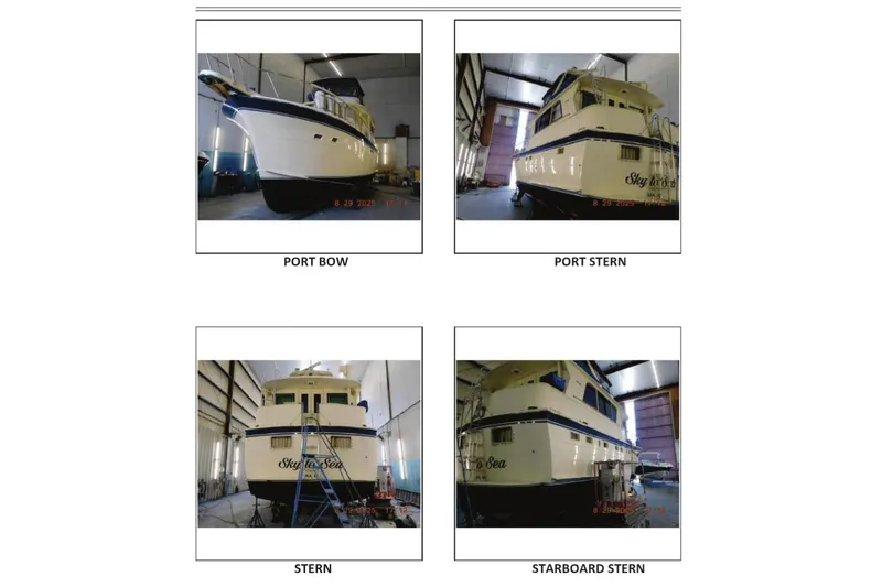 Slide: The Image of 1984 Hatteras 53 Extended Deckhouse Motor Yacht in indoor storage, multiple angles. - 47