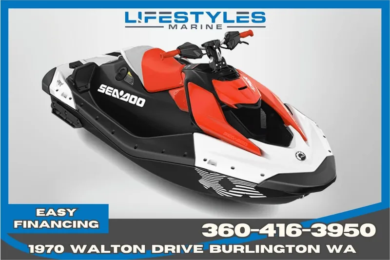 The Image of 2024 Sea-Doo Spark Trixx jet ski, red and white, available at Lifestyles Marine. - 0