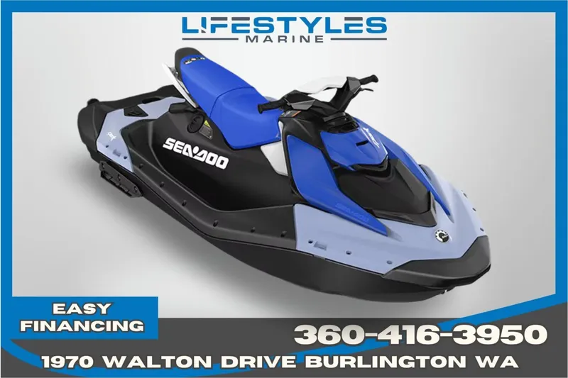 The Image of 2026 Sea-Doo Spark for 3 jet ski, blue and black, available at Lifestyles Marine. - 0
