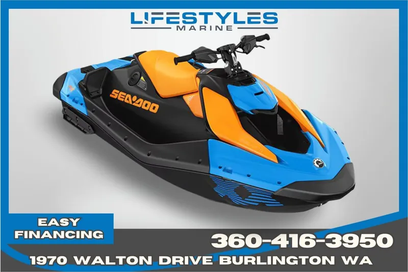The Image of 2026 Sea-Doo Spark Trixx jet ski in blue and orange, available at Lifestyles Marine. - 0