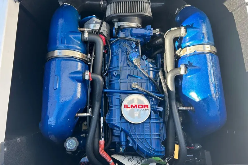 Slide: The Image of 2020 MasterCraft NXT22 Ilmor engine, blue components, detailed view. - 15