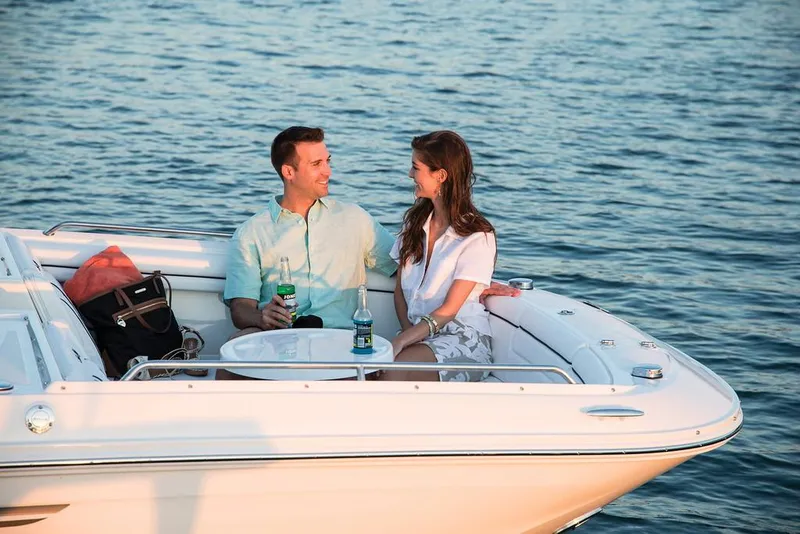 Slide: The Image of Manufacturer Provided Image: Couple enjoying a 2015 Sea Ray 290 Sundeck boat on the water. - 15
