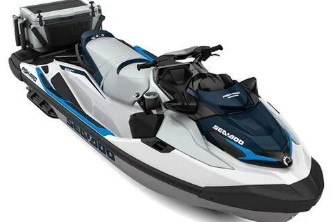 Slide: The Image of 2026 Sea-Doo FishPro Sport 170 jet ski, white and blue, with fishing gear. - 4