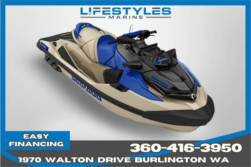 The Image of 2026 Sea-Doo Wake Pro 230 jet ski, blue and beige, available at Lifestyles Marine. - 0