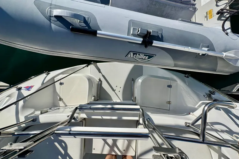 Slide: The Image of Catalina 42 MkII sailboat deck with Achilles inflatable dinghy, 2005 model. - 17