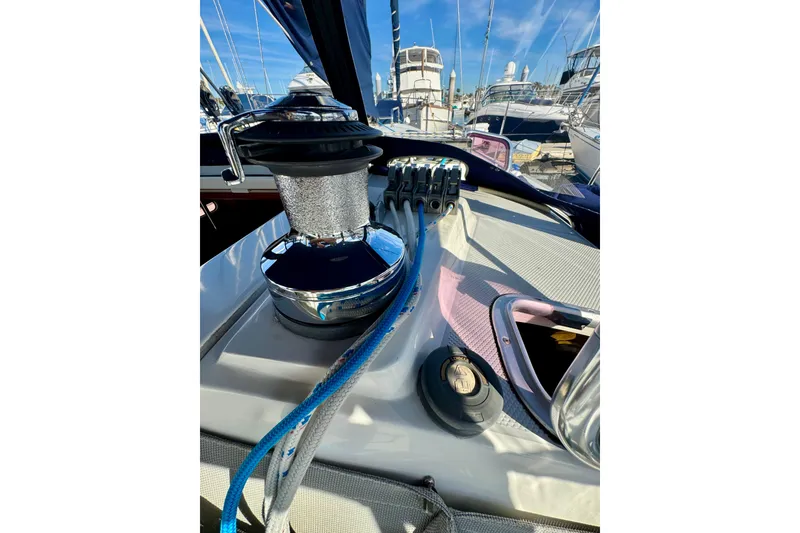 Slide: The Image of Deck view of a 2005 Catalina 42 MkII sailboat with winch and ropes. - 55
