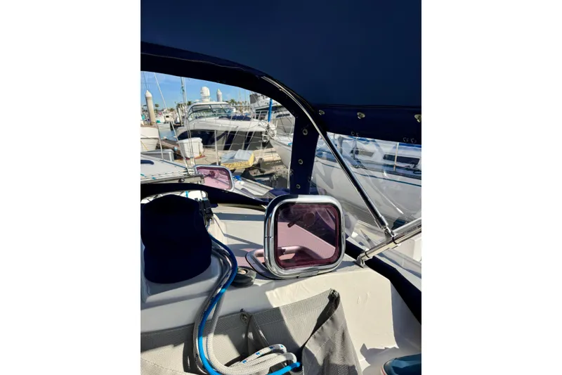Slide: The Image of Cockpit view of 2005 Catalina 42 MkII sailboat docked at marina. - 56