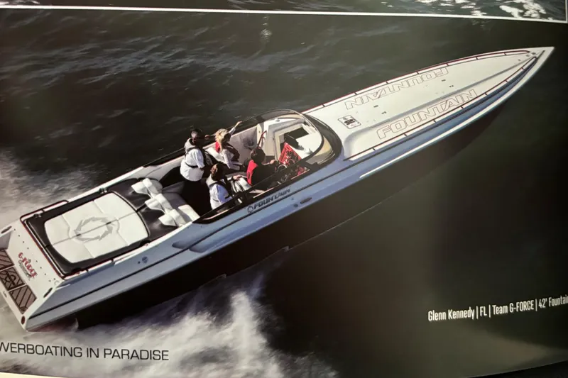 Slide: The Image of 2007 Fountain 42 Lightning speedboat cruising on water with passengers onboard. - 4