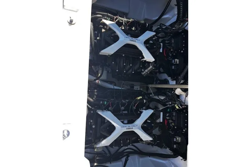 Slide: The Image of 2024 Yamaha Boats AR250 engine compartment showcasing dual engines. - 21