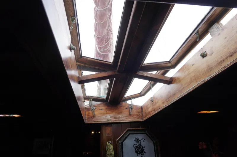 Slide: The Image of Interior view of 1976 Manila Shipbuilders sailboat skylight with wooden frame. - 36