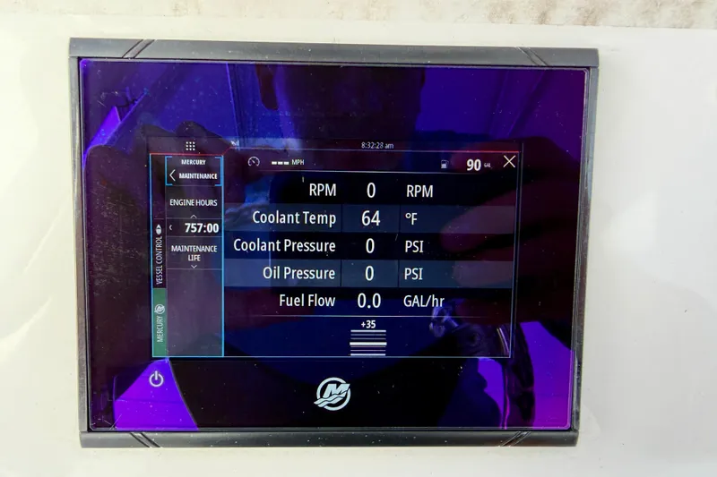 Slide: The Image of Display screen of 2023 Aquasport 220 CC showing engine metrics and maintenance data. - 22
