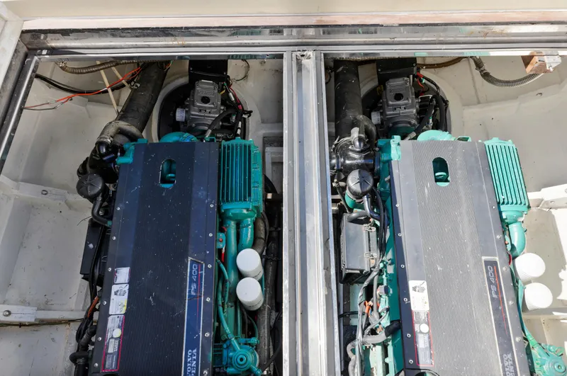 Slide: The Image of Engine compartment of 2007 Custom NNS Sea Scout 41 with dual engines. - 27