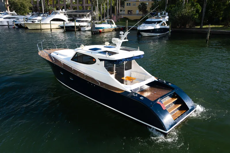 Slide: The Image of Custom NNS Sea Scout 41 yacht, 2007 model, cruising in a marina. - 7