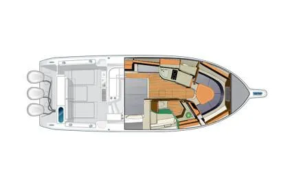 Slide: The Image of Manufacturer Provided Image: 2019 Pursuit OS 385 Offshore boat layout with triple outboard engines. - 44