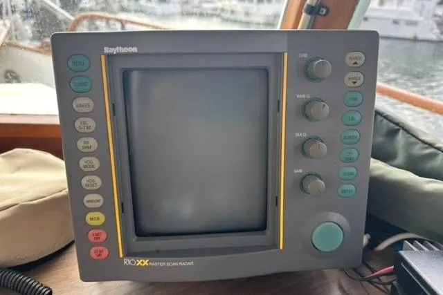 Slide: The Image of Vintage Raytheon radar display on 1981 Grand Banks 36 Classic yacht. - 25