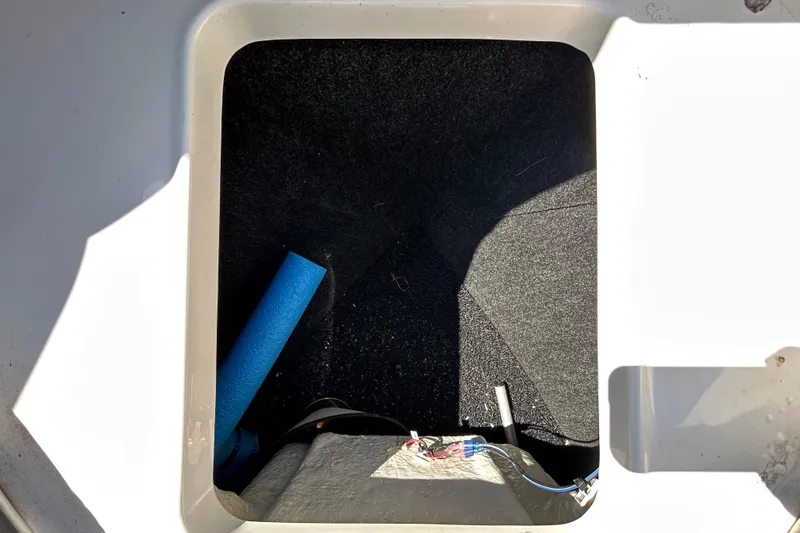 Slide: The Image of Storage compartment in 2022 Regal LS2 boat with blue pool noodle inside. - 109