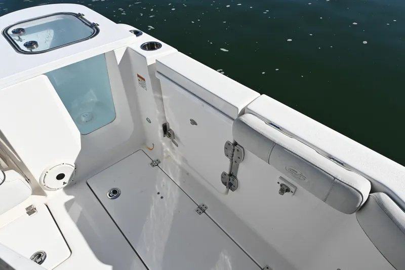 Slide: The Image of 2020 Sea Fox 288 Commander boat interior with storage and seating. - 16
