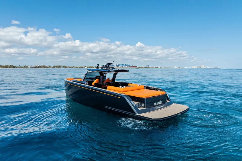 Slide: The Image of Luxurious 2023 Pardo Yachts 50 with elegant seating, cruising on a sunny day. - 17