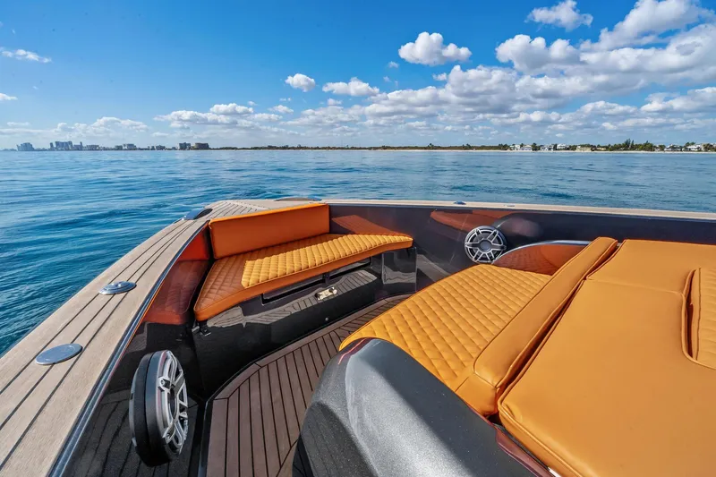 Slide: The Image of Cockpit of 2023 Pardo Yachts 50, featuring modern navigation systems and luxurious seating. - 22