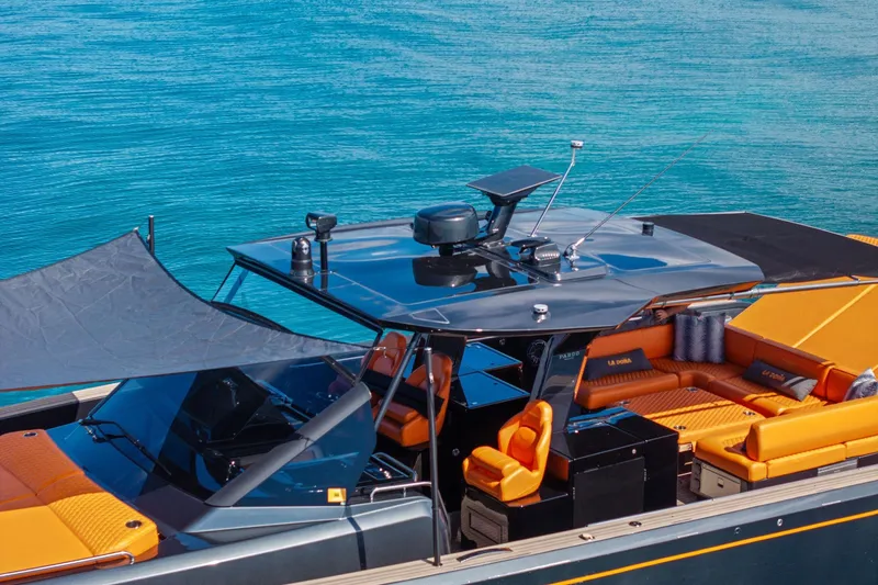 Slide: The Image of 2023 Pardo Yachts 50 cruising on open water, showcasing sleek design and performance. - 8