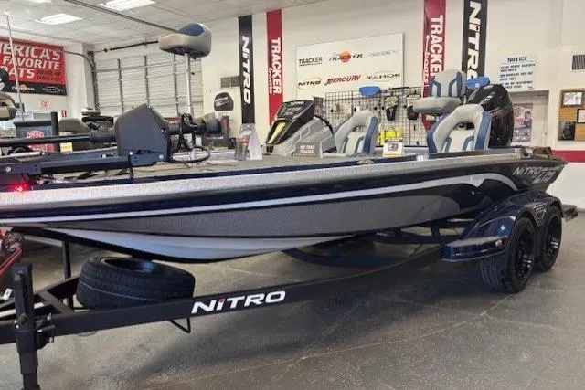 The Image of 2026 Nitro Z19 XL boat in showroom, sleek design, dual seats, and advanced features. - 0