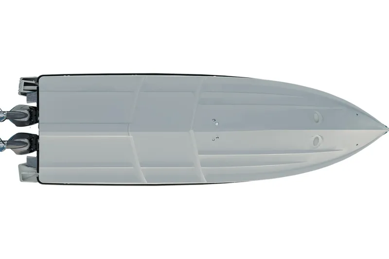 Slide: The Image of Top view of 2026 Navan T30 boat hull with dual outboard motors. - 15