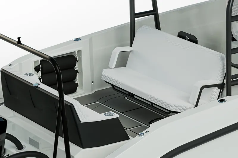Slide: The Image of 2026 Navan T30 boat interior with white cushioned seating and sleek design. - 7