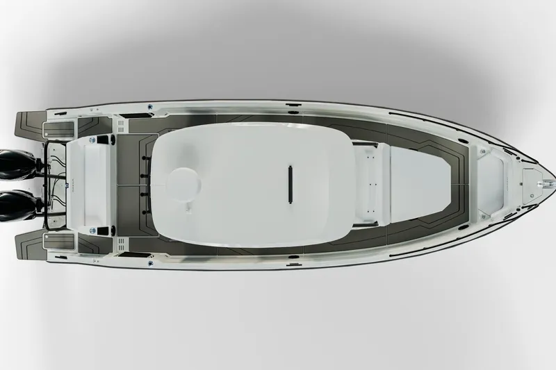 Slide: The Image of Top view of 2026 Navan T30 boat with dual engines and sleek design. - 9