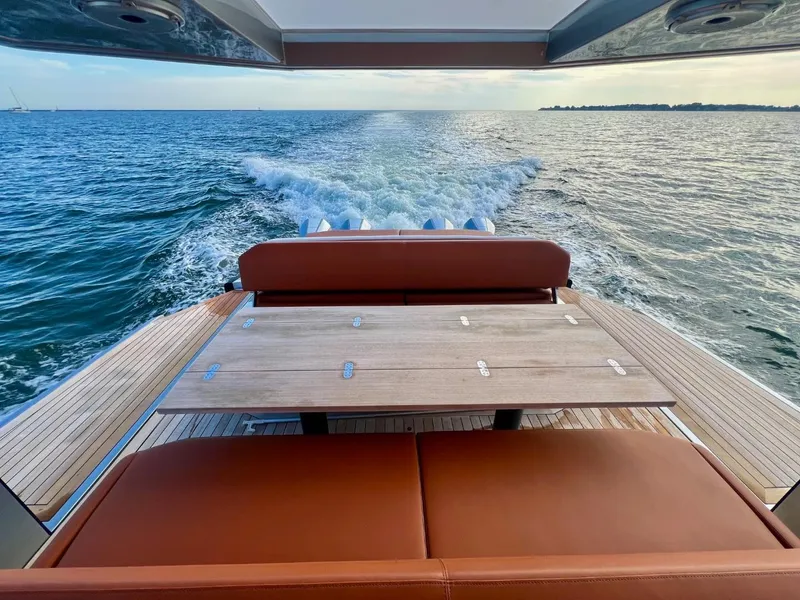 Slide: The Image of Luxury Wally 48 X yacht deck with table, ocean view, 2023 model. - 22