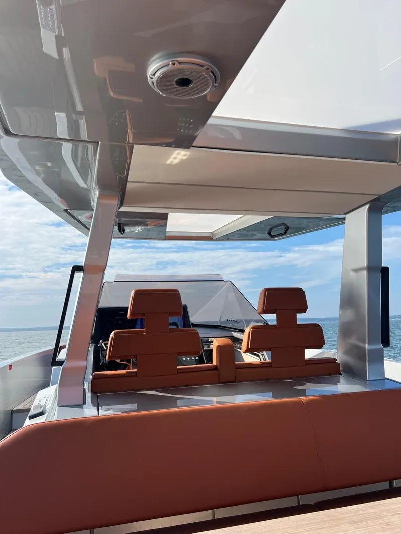 Slide: The Image of Luxurious 2023 Wally 48 X yacht interior with sleek design and comfortable seating. - 24