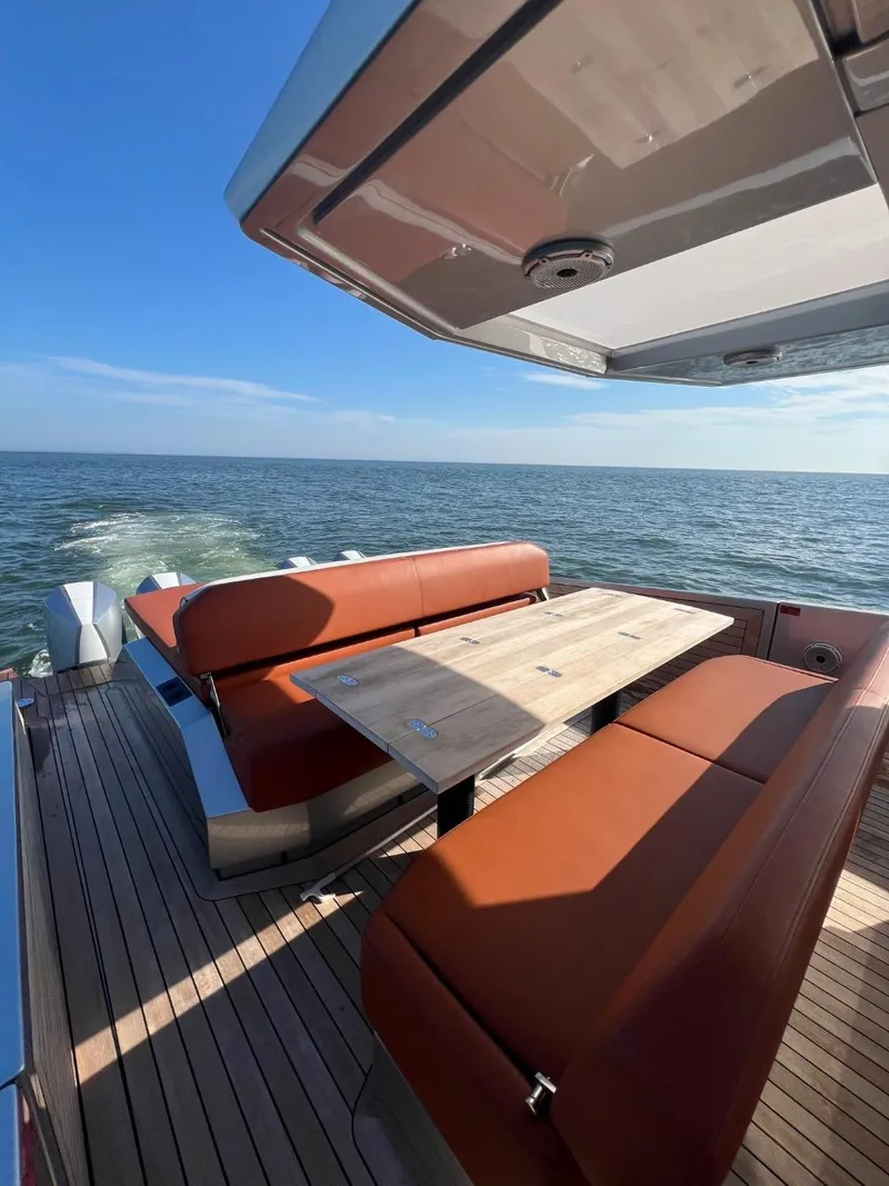 Slide: The Image of Luxury seating area on 2023 Wally 48 X yacht with ocean view. - 27