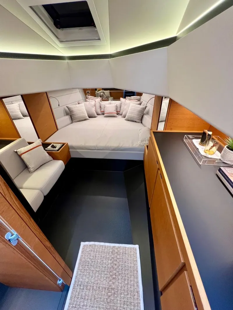 Slide: The Image of Luxurious interior of 2023 Wally 48 X yacht with modern design and cozy seating. - 29
